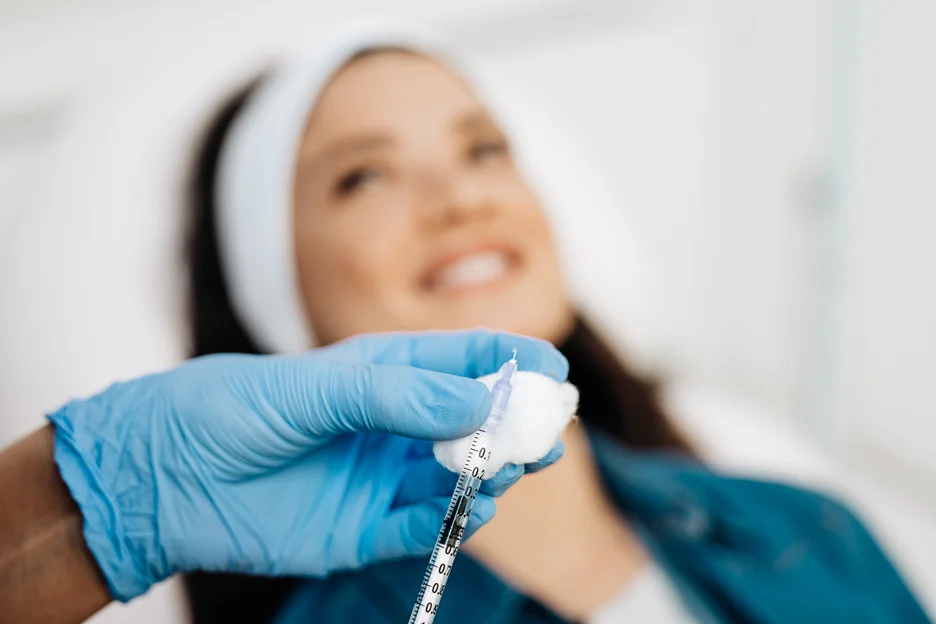an injection prepares lip filler injection before the procedure
